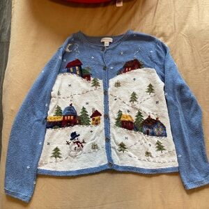 Vintage Blue and White Holiday Cardigan